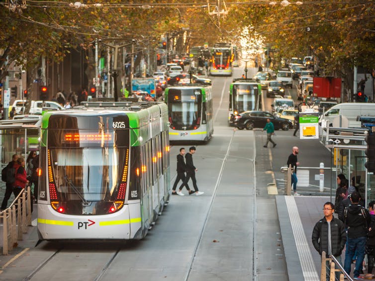 Trams on Swanston Street