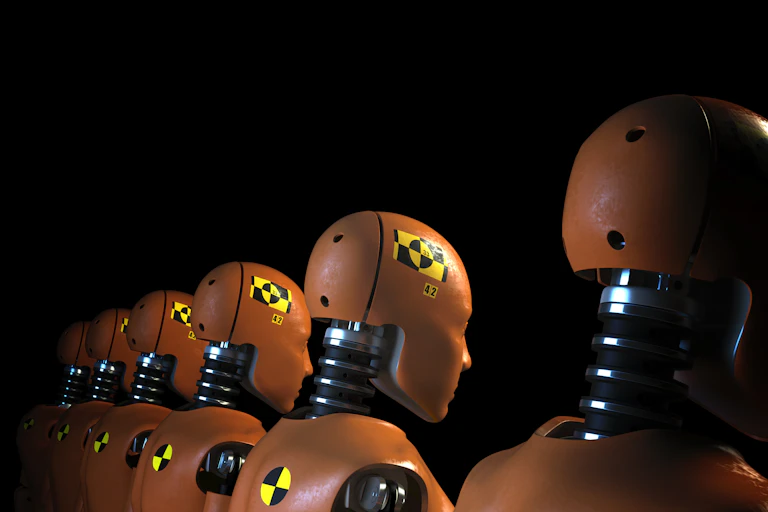 A row of crash test dummies.
