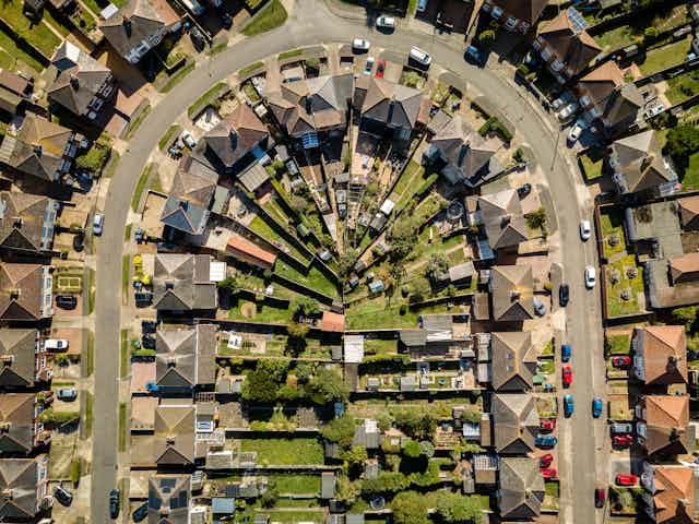 Aerial shot of some a street in Ipswich, England