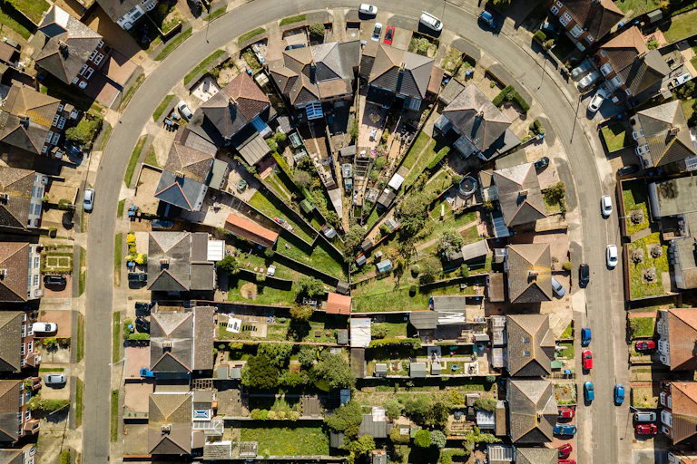 Aerial shot of some a street in Ipswich, England