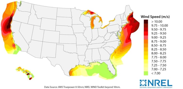 Map showing offshore wind potential