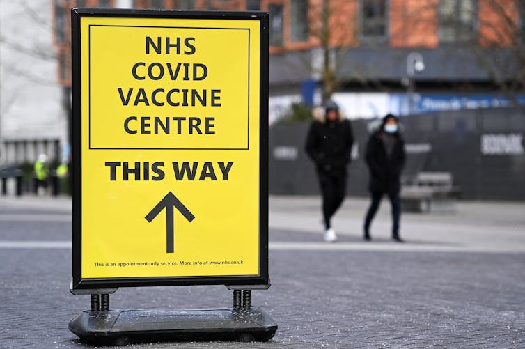 A sign for a UK vaccination centre