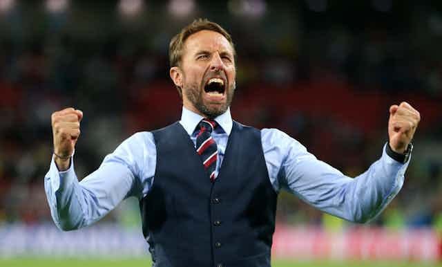 Gareth Southgate celebrates a win as manager.