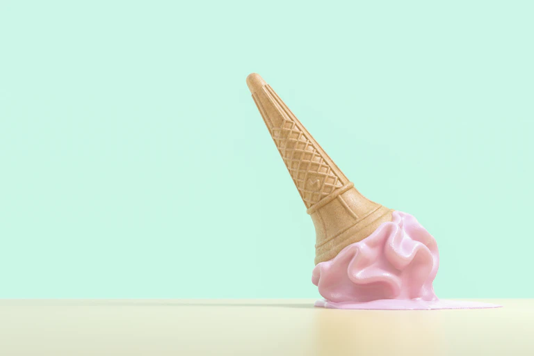 A dropped ice cream cone melts.