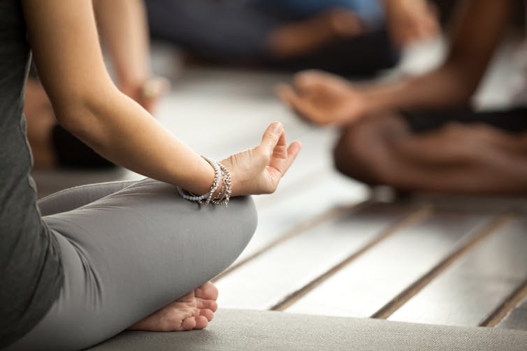 A yoga class in progress.