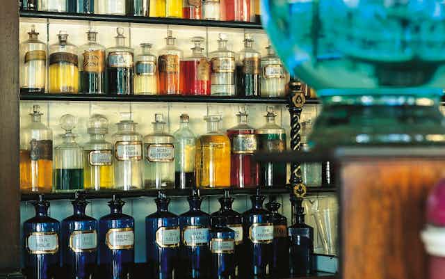 Jars of medicine from pharmacy in a UK museum.