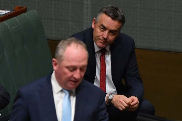 Darren Chester watches Barnaby Joyce during Question Time