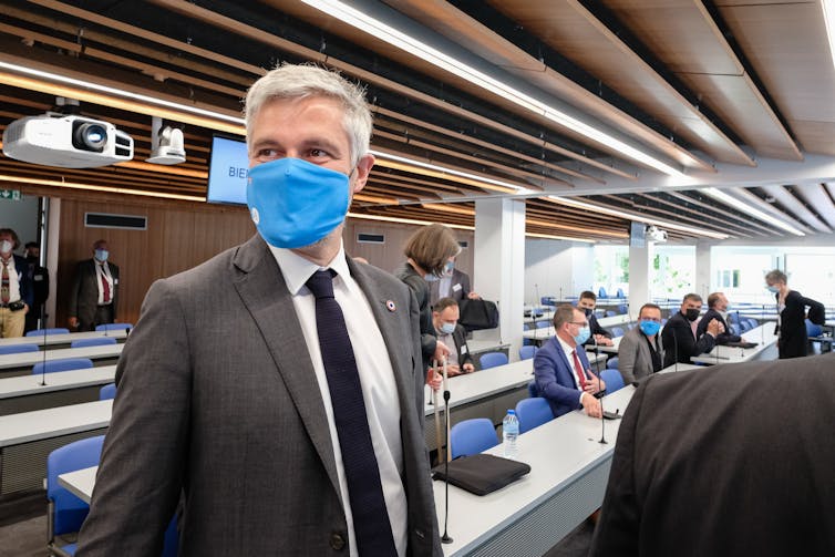Laurent Wauquiez wearing a mask