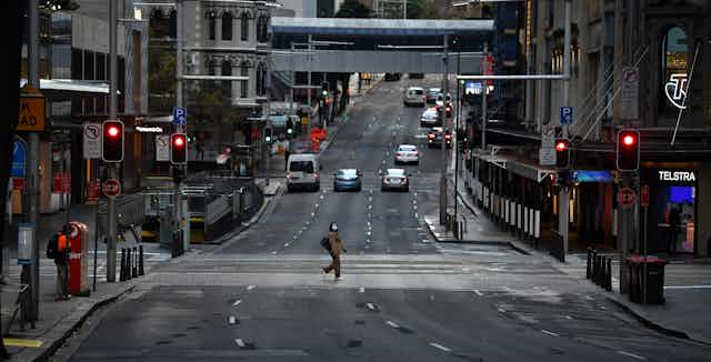 An almost empty street in Sydney's CBD, June 28 2021.