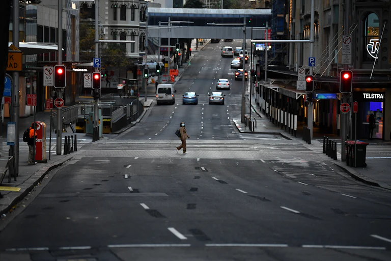 An almost empty street in Sydney's CBD, June 28 2021.