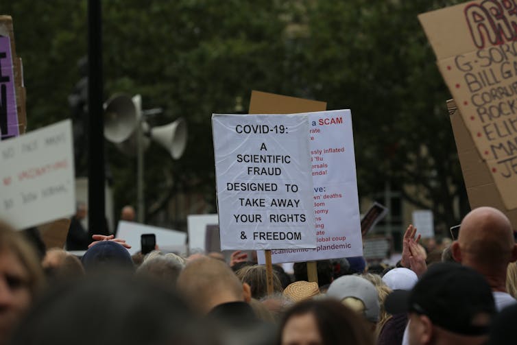 Protesters who believe COVID-19 is a hoax.