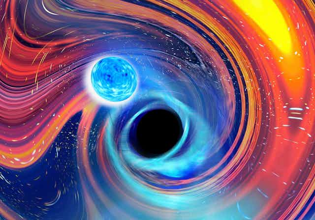 Artist's impression of neutron star and black hole about to merge