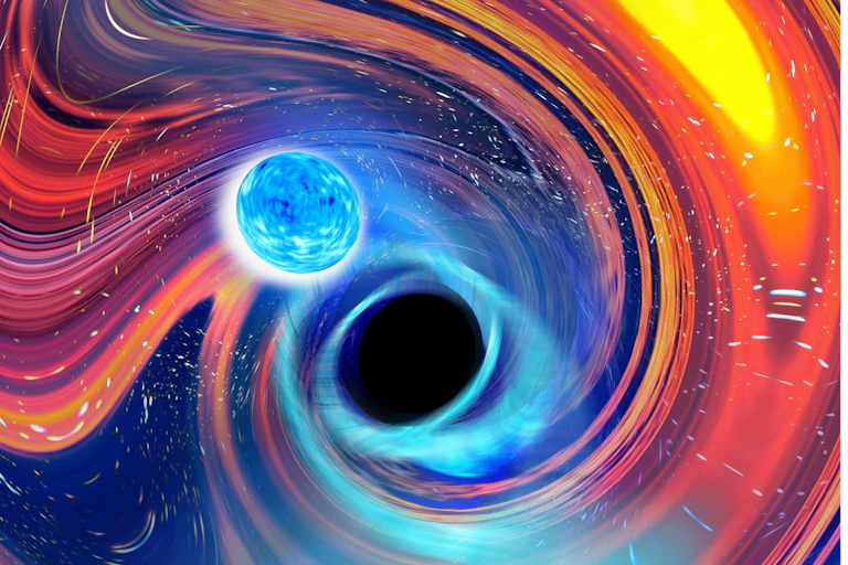 Artist's impression of neutron star and black hole about to merge