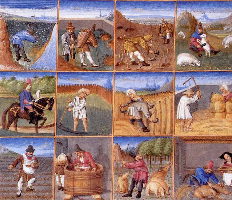 Medieval calendar showing monthly agricultural tasks.