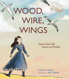 Children's book cover of woman watching birds fly
