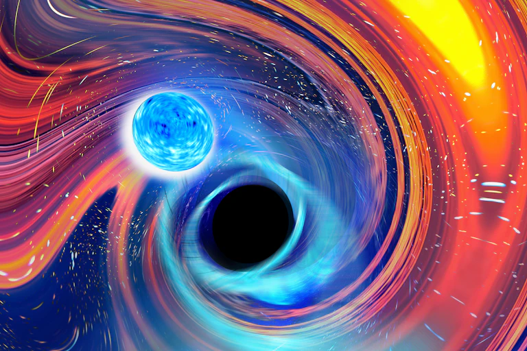 Artist's view of a black hole-neutron star merger.