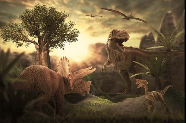 3D rendering of dinosaurs.