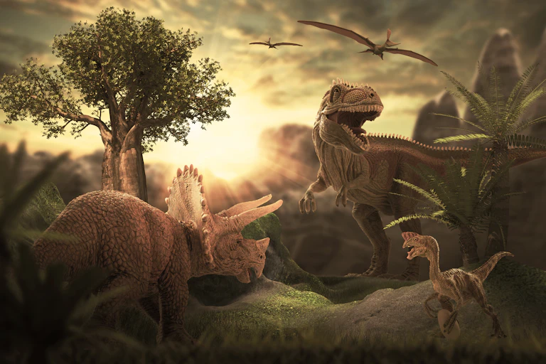 3D rendering of dinosaurs.