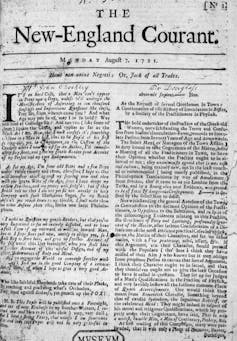 frontpage of a 1721 newspaper