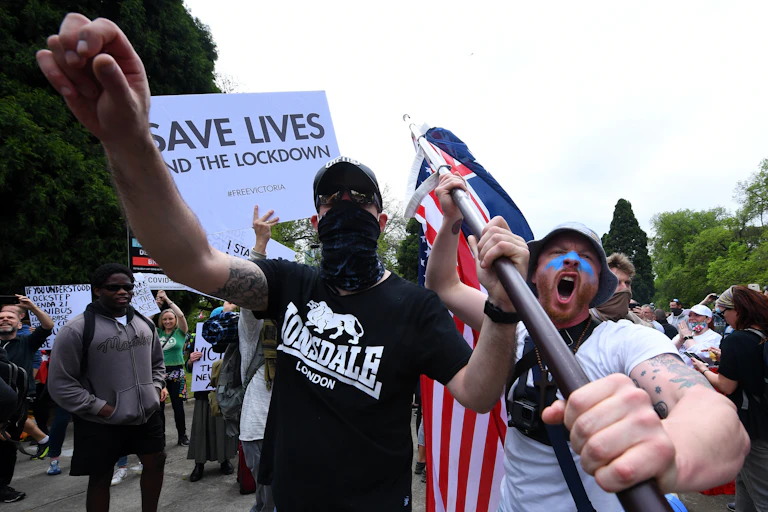 Anti-lockdown protesters in Melbourne.
