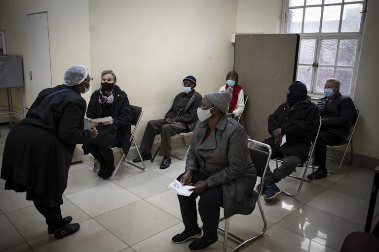 Over-60s in South Africa at a COVID-19 vaccine clinic