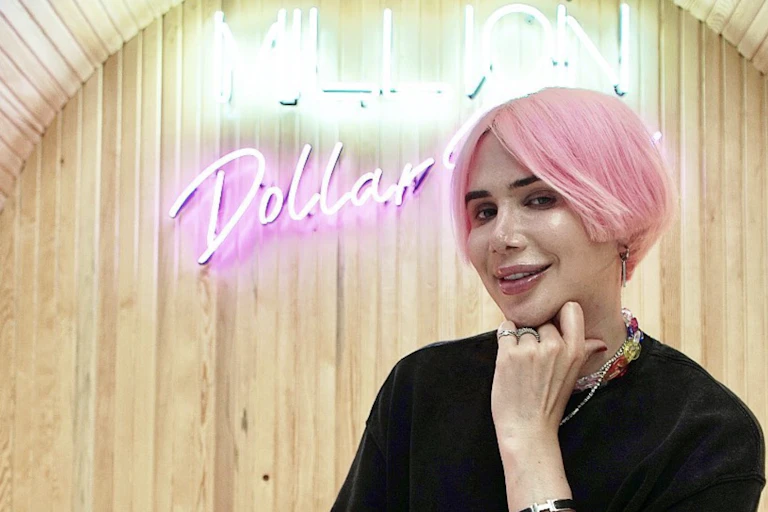person with pink hair