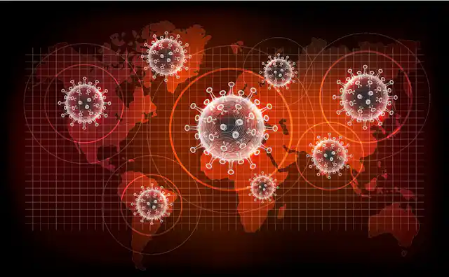 A map of the world overlaid with SARS-CoV-2.