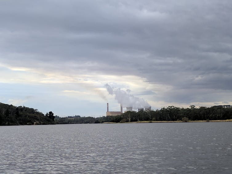 A power station by a lake