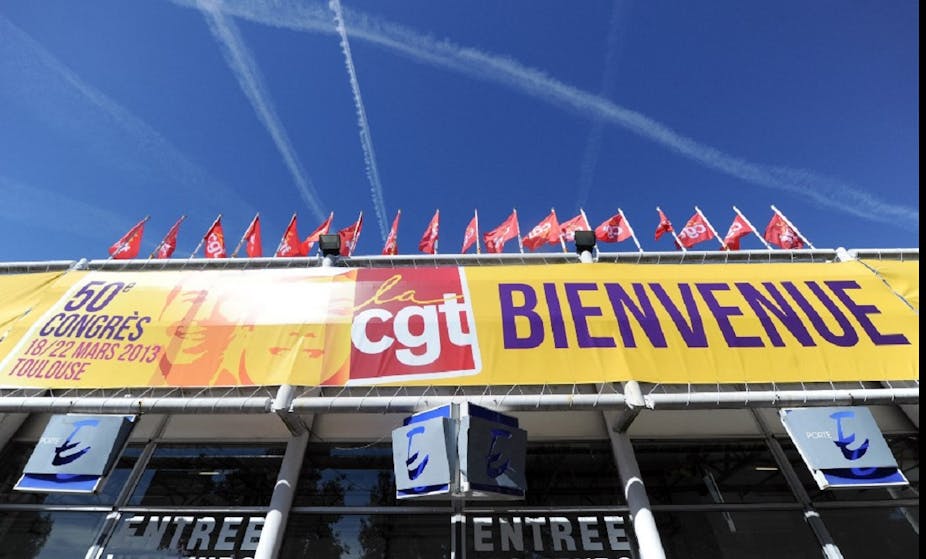Une bannière pour le 50ème congrès de la CGT, au parc des expositions de Toulouse, en mars 2013.