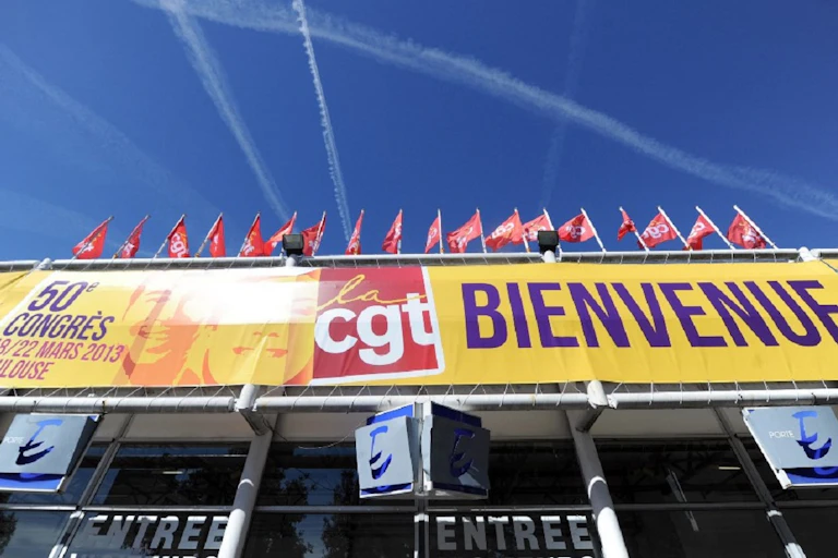 Une bannière pour le 50ème congrès de la CGT, au parc des expositions de Toulouse, en mars 2013.