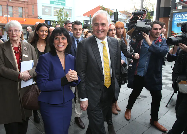 Julia Banks campaigning with Malcolm Turnbill in 2016.