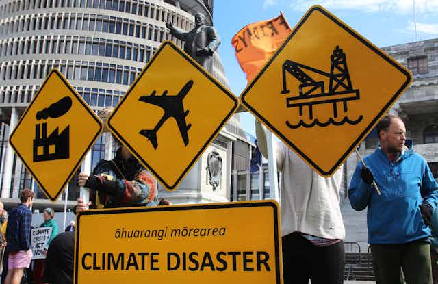 climate protest outside New Zealand's parliament building