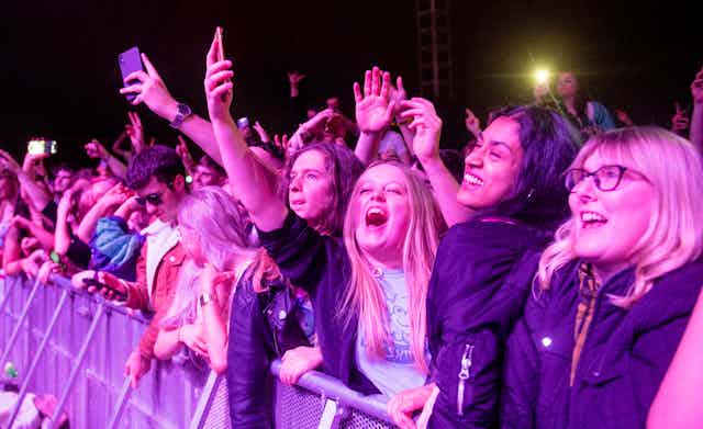 Music fans attending a gig at the Sefton Park pilot event in Liverpool, May 2021