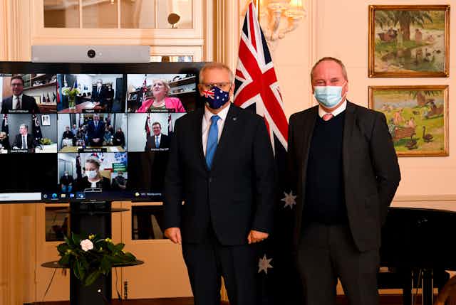 Barnaby Joyce and Scott Morrison, in front of the nationals cabinet