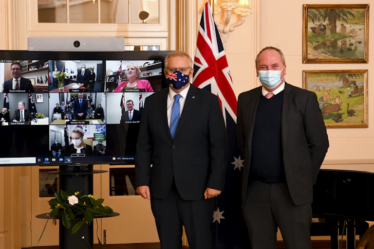 Barnaby Joyce and Scott Morrison, in front of the nationals cabinet