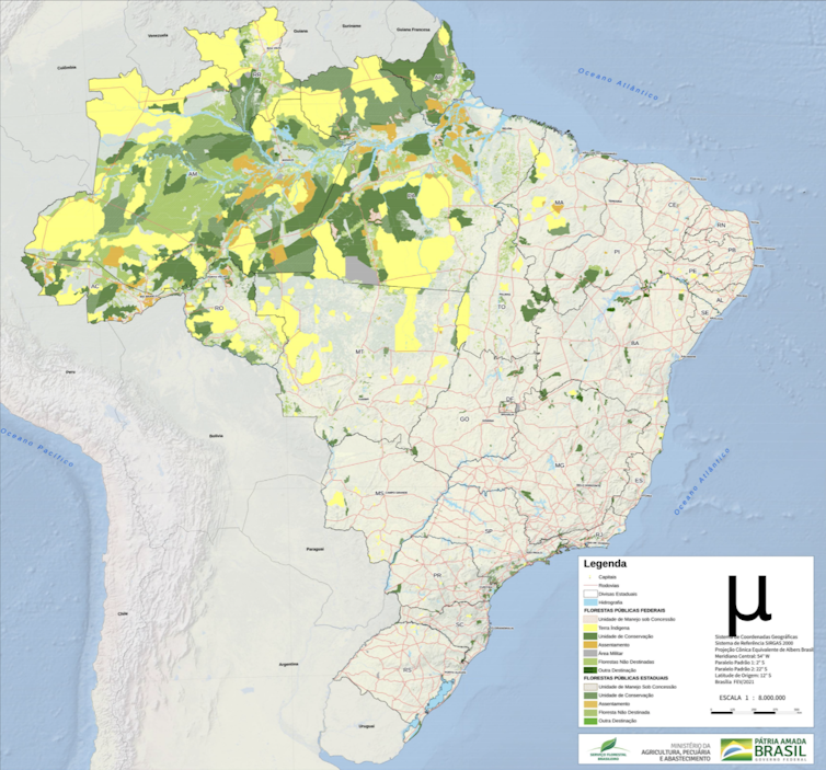 Mapa do Brasil com áreas sombreadas na Amazônia