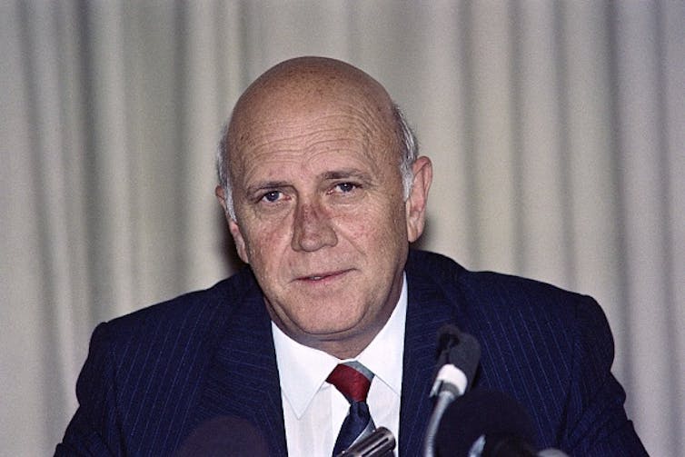 Former South African President FW de Klerk photographed in Pretoria in 1989. EPA-EFE/Walter Dlhadlha (AFP/via Getty Images), via