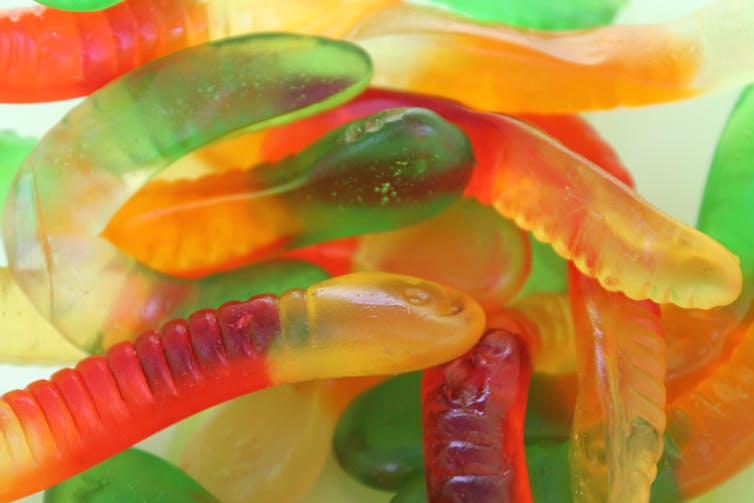 Pile of snake lollies (candies)