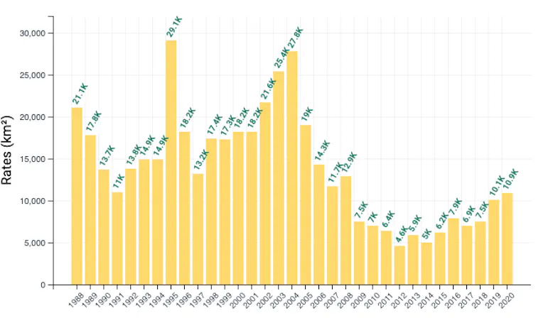 chart showing deforestation rates in Brazil by year