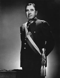 Portrait of Chilean dictator Augusto Pinochet wearing ceremonial uniform.