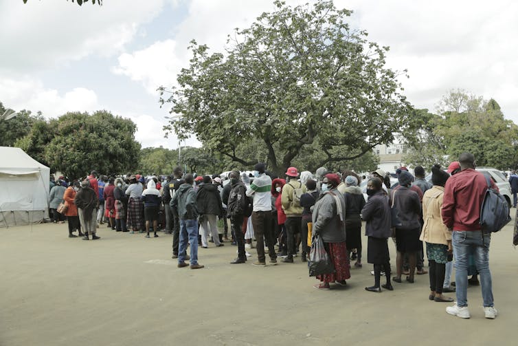 People queuing for COVID-19 vaccines in Harare, Zimbabwe