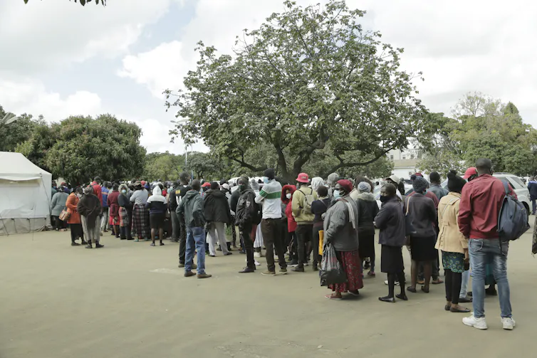 People queuing for COVID-19 vaccines in Harare, Zimbabwe