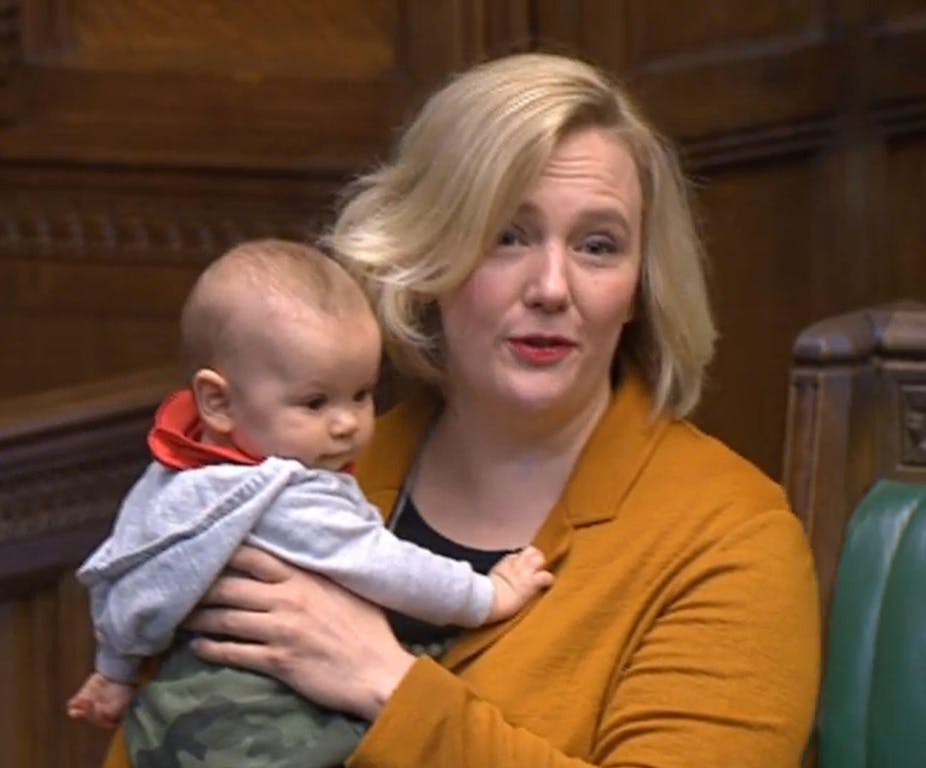 MP Stella Creasy holds her baby in the House of Commons