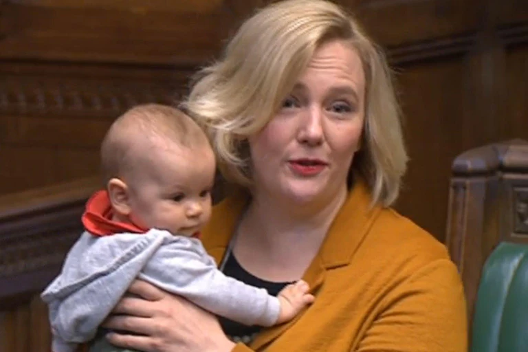 MP Stella Creasy holds her baby in the House of Commons