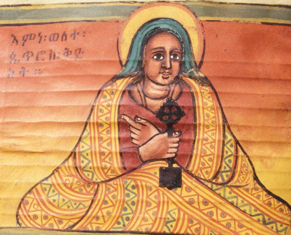 A painted portrait of the saint Walatta Petros, created between 1716-1721, prevoiusly found in the saint's montastery in Ethiopia.