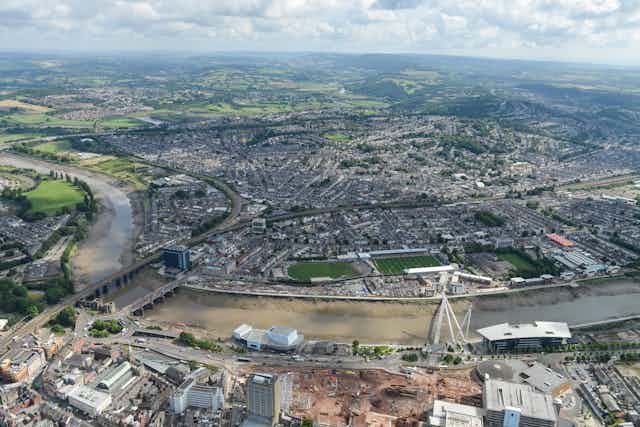 Aerial shot of Newport in Wales