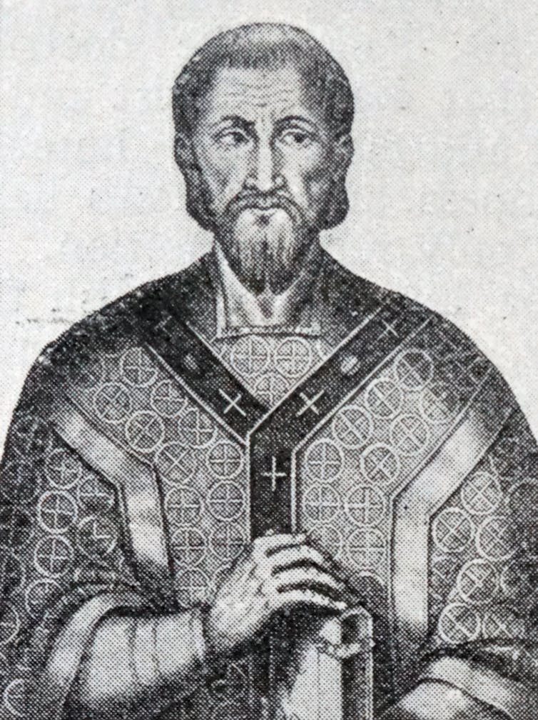 Black and white drawing of a priest from the fourth century.