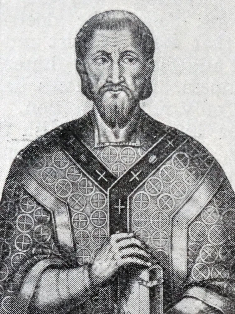 Black and white drawing of a priest from the fourth century.