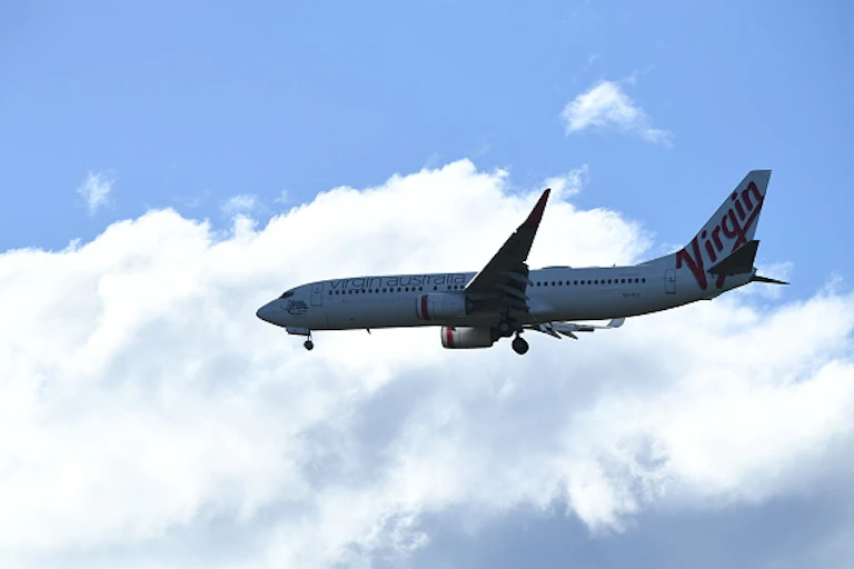 An airplane in the sky.
