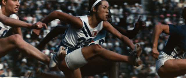 Film still: women's hurdles.